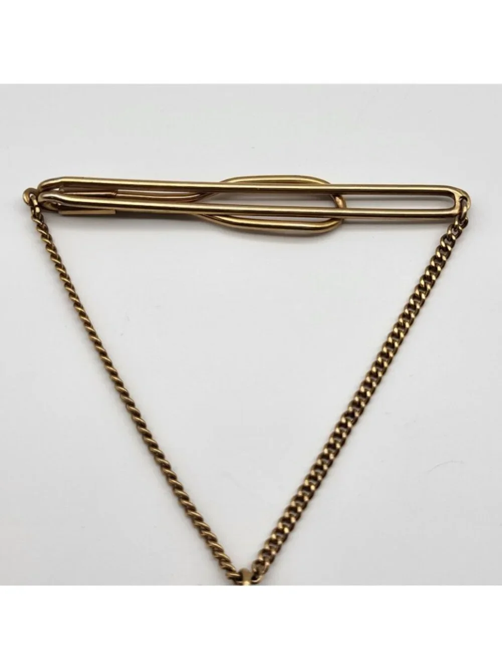 Swank Bowling Ball & Pins Tie Clip Bar With Chain Vintage MCM gold plated